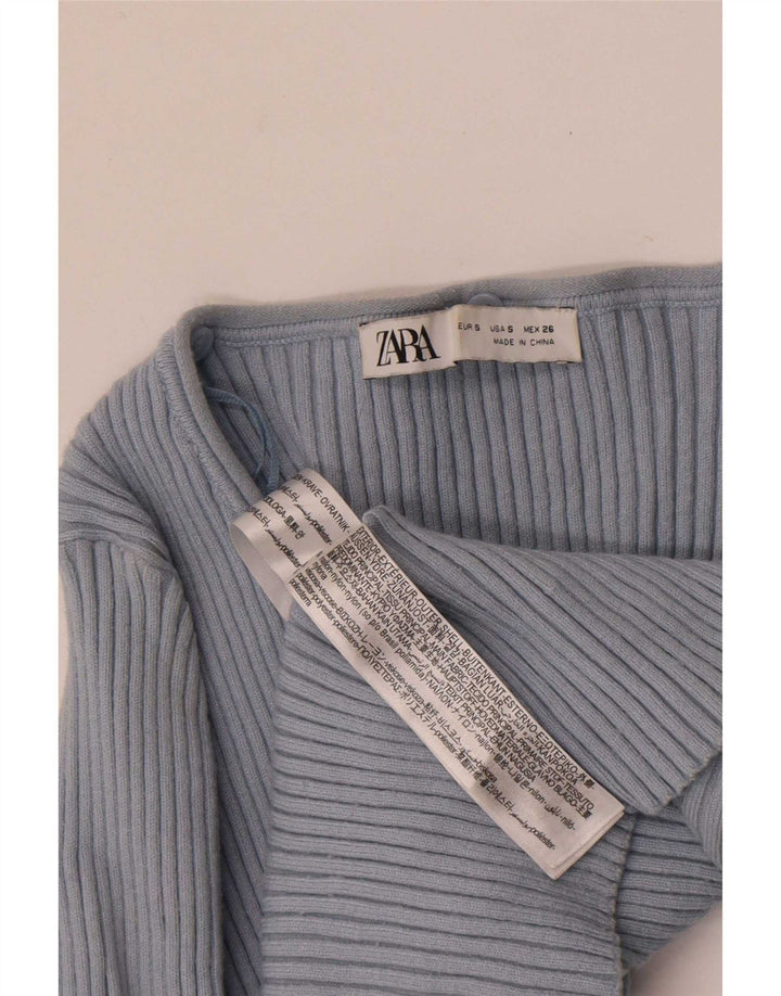 Zara Damen Crop Top UK 8 Small Blaues Nylon