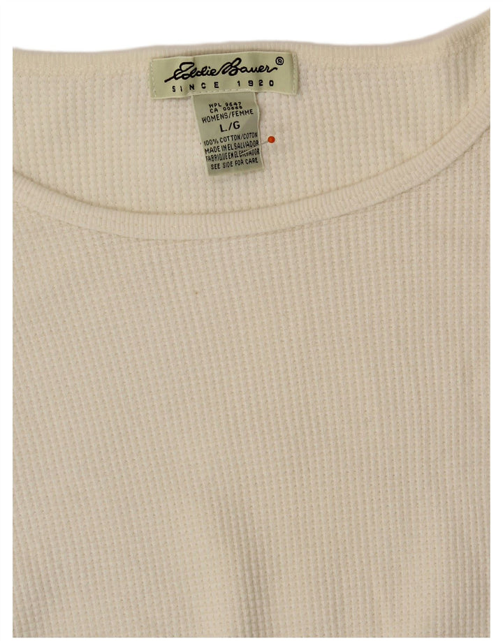 EDDIE BAUER Damen Top Langarm UK 16 Large Off White Baumwolle