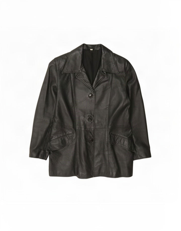 Vintage Damen 3-Knopf-Leder-Blazer-Jacke IT 42 Mittelschwarz