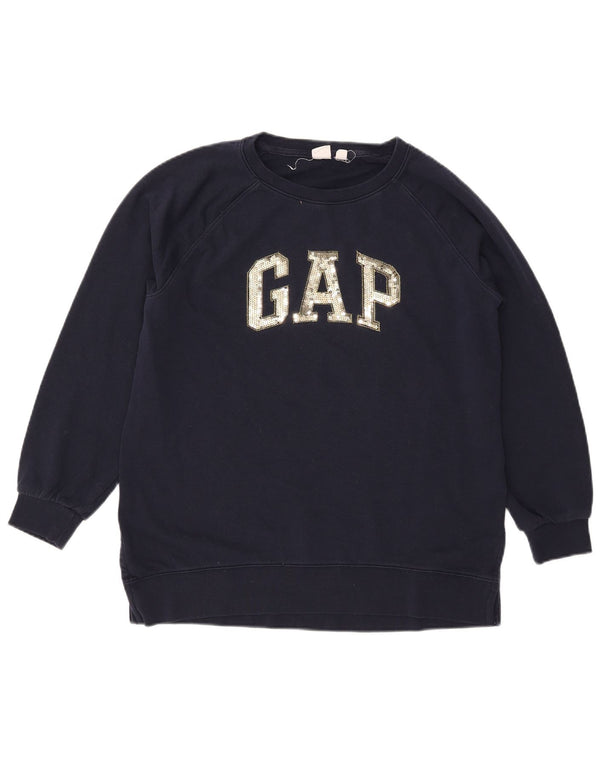 Gap Womens Graphic Oversized Sweatshirt Pullover UK 10 Small Marineblau Baumwolle
