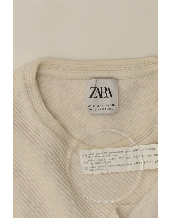 Zara Herren-Top, langärmelig, klein, weiße Baumwolle
