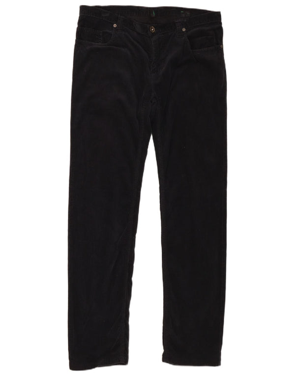 Benetton Damen Slim Cordhose IT 48 XL W34 L31 Schwarze Baumwolle
