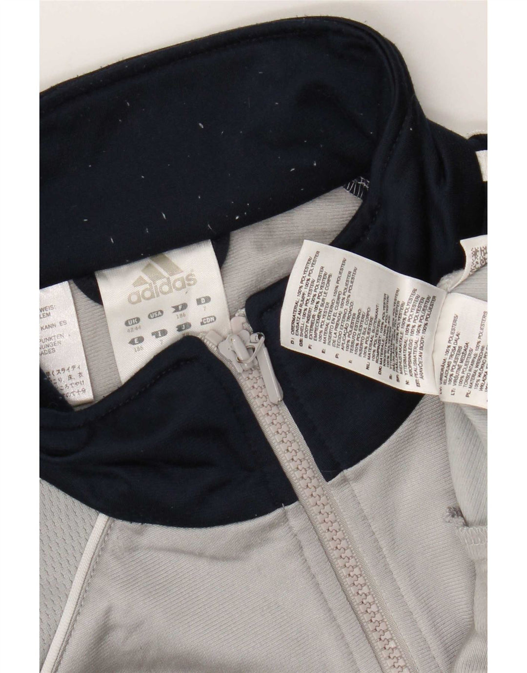Adidas Herren-Trainingsanzugoberteil, UK-Größe 42/44, großes graues Colourblock-Polyester