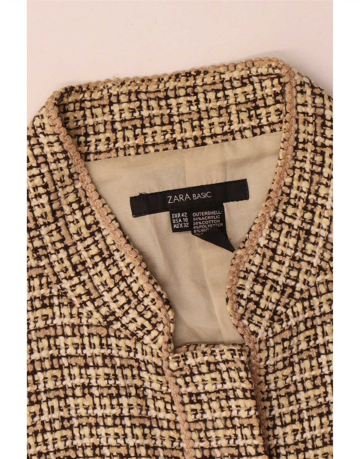 Zara Damen-Blazer-Jacke, EU 42, großes Beige-Karo-Acryl