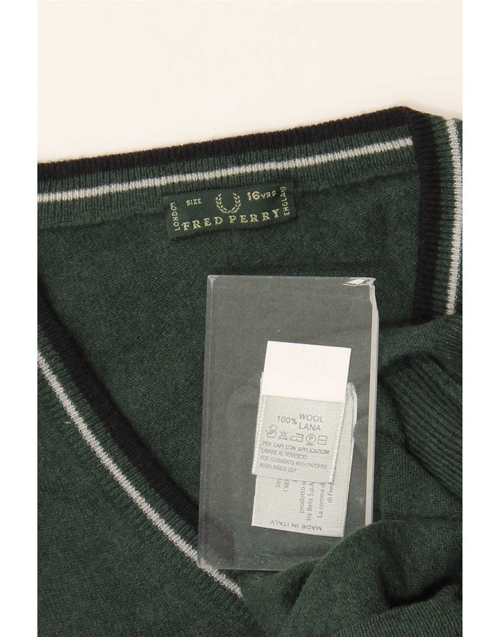 Fred Perry Jungen-Pullover mit V-Ausschnitt, 15–16 Jahre, grüne Wolle