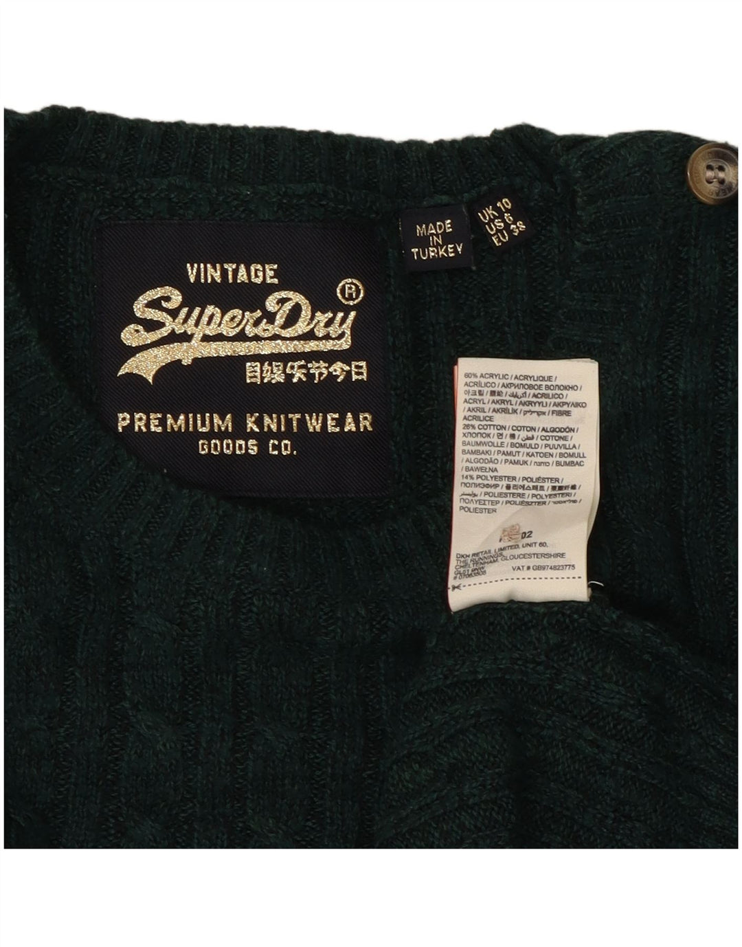 SUPERDRY Damen-Pullover mit U-Boot-Ausschnitt, Gr. 10, Small, Grün, Acryl