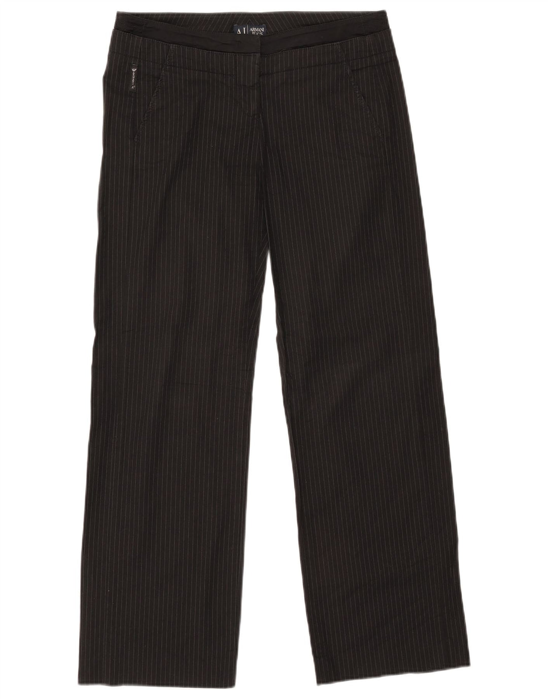 ARMANI Damen gerade Chinohose W32 L30 schwarze Nadelstreifen-Baumwolle