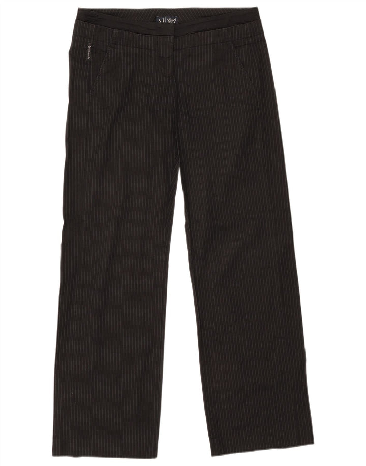ARMANI Damen gerade Chinohose W32 L30 schwarze Nadelstreifen-Baumwolle