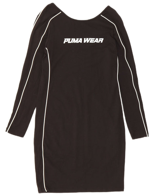 Puma Womens Graphic Langarm-T-Shirt-Kleid UK 10 Small Schwarz Baumwolle
