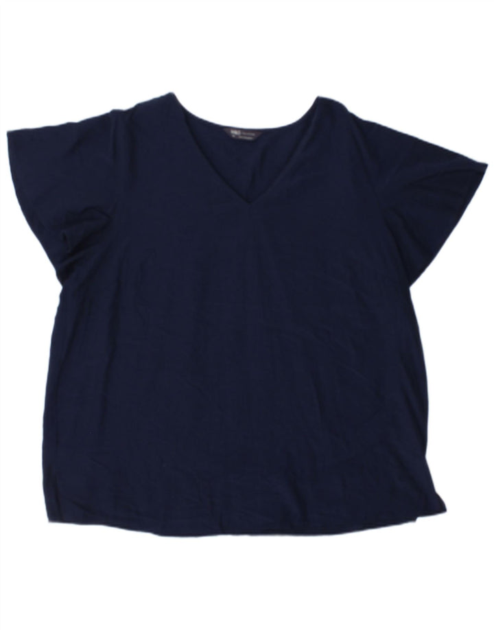 Marks & Spencer Damen Bluse Top UK 20 2XL Marineblaue Viskose