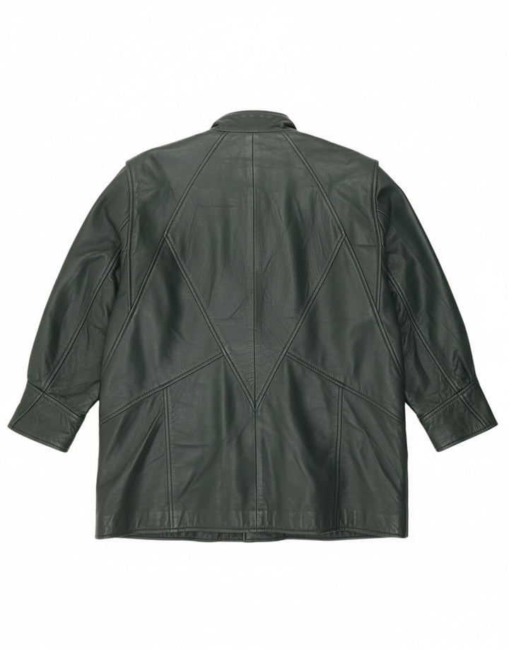 VINTAGE Womens Leather Coat UK 20 2XL Green Leather