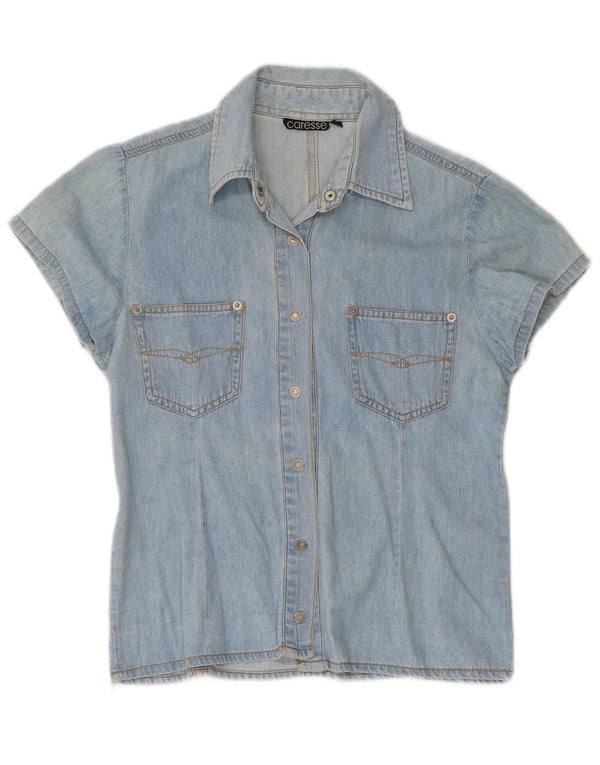 Vintage Damen Kurzarm-Jeanshemd UK 10 Small Blue