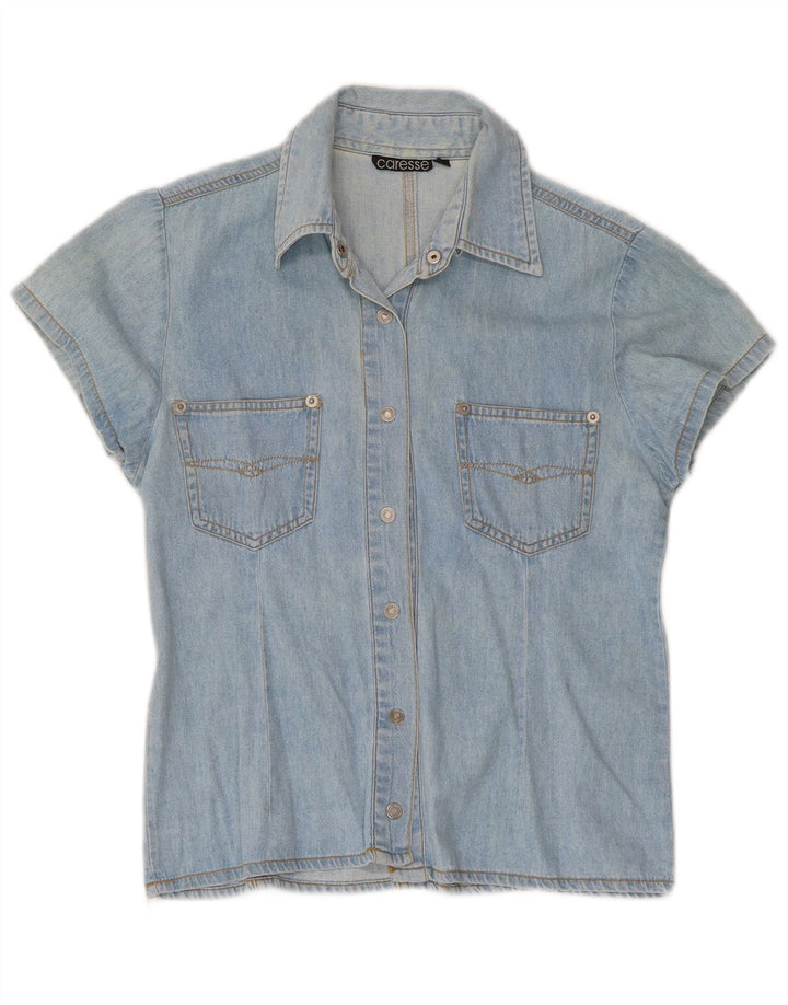 Vintage Damen Kurzarm-Jeanshemd UK 10 Small Blue