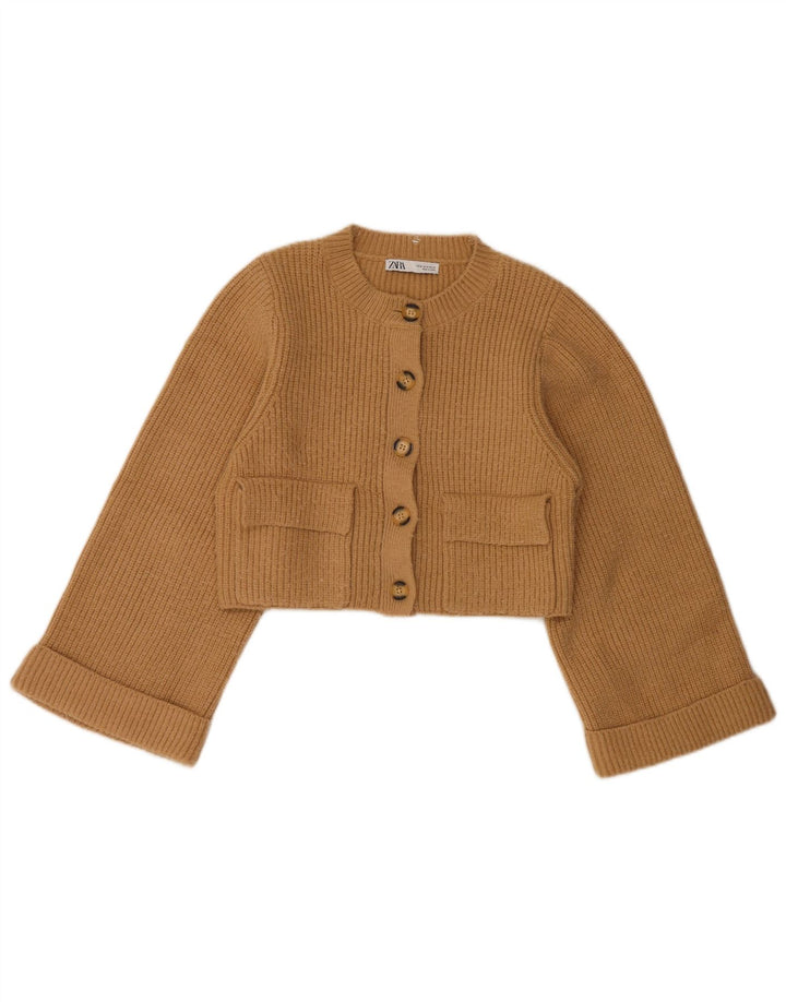 Zara Damen Crop Cardigan Pullover UK 12 Medium Beige
