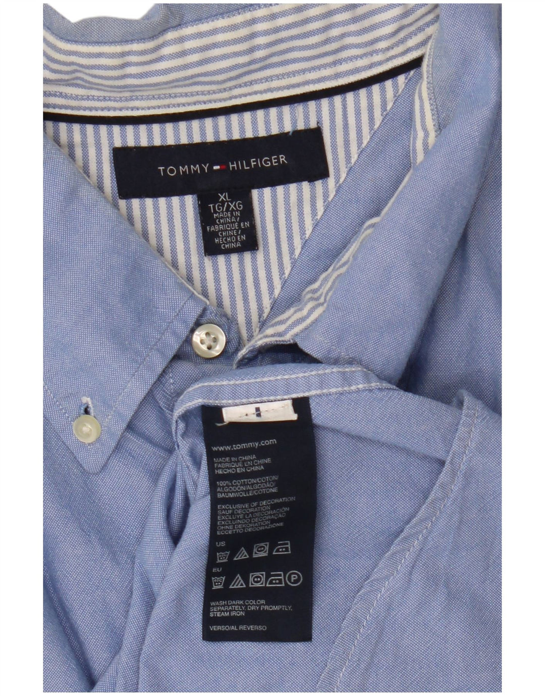 TOMMY HILFIGER Herren Kurzarmhemd XL Blau Baumwolle