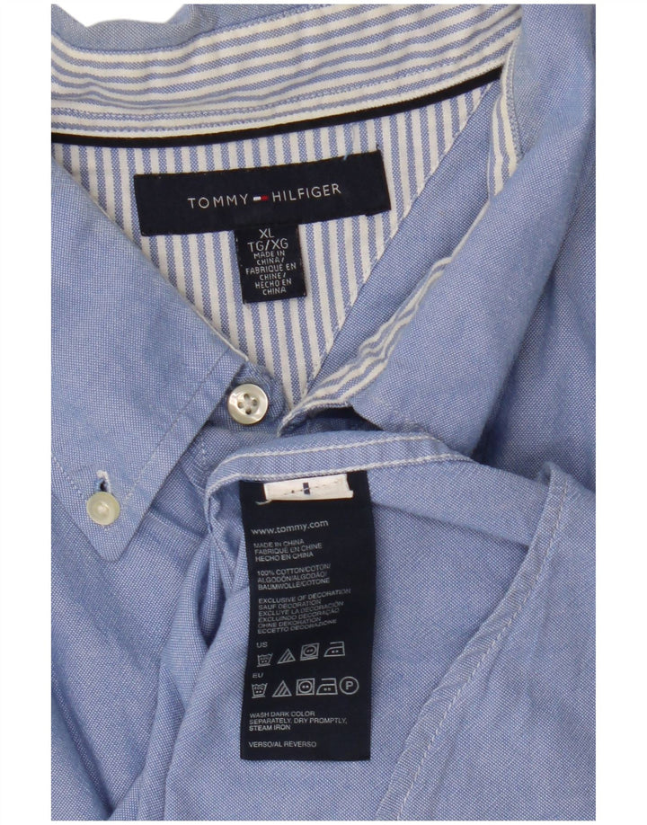 TOMMY HILFIGER Herren Kurzarmhemd XL Blau Baumwolle