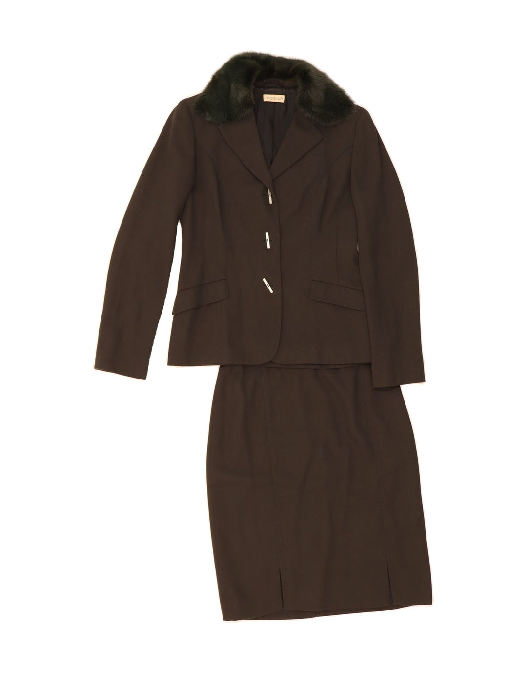 MODYVA Womens 3 Button 2 Piece Skirt Set UK 12 Medium W28  Green Polyester Vintage Modyva and Second-Hand Modyva from Messina Hembry 