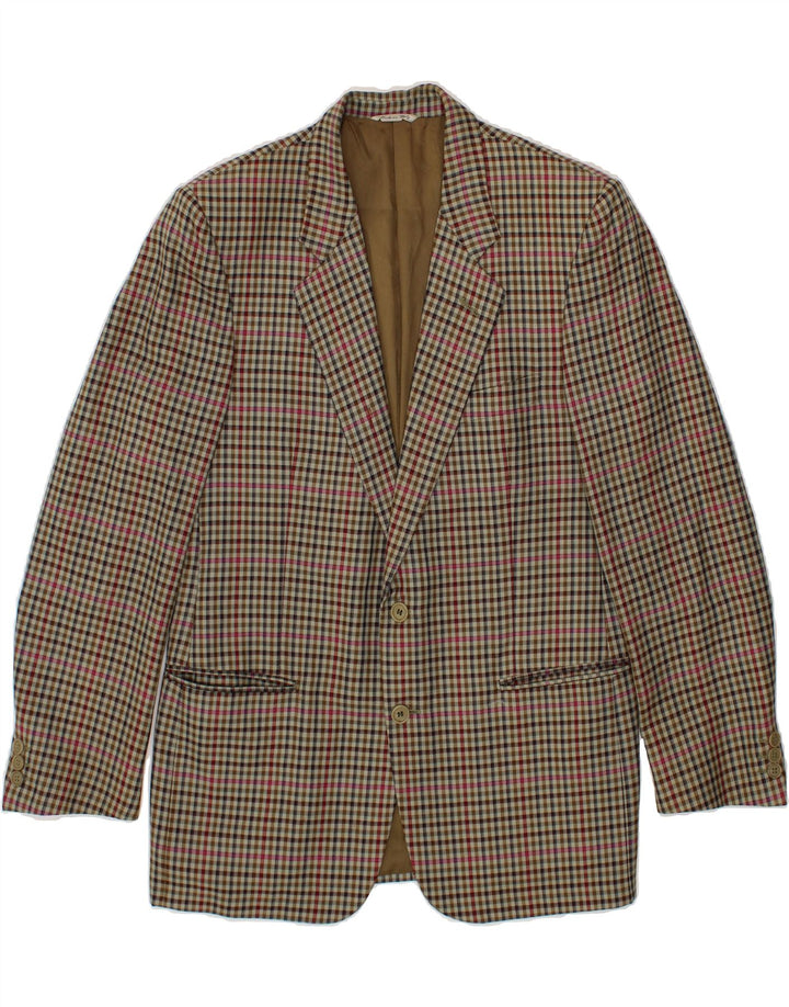 GILBERTO Mens 2 Button Blazer Jacket IT 50 Large Brown Check Virgin Wool Vintage Gilberto and Second-Hand Gilberto from Messina Hembry 