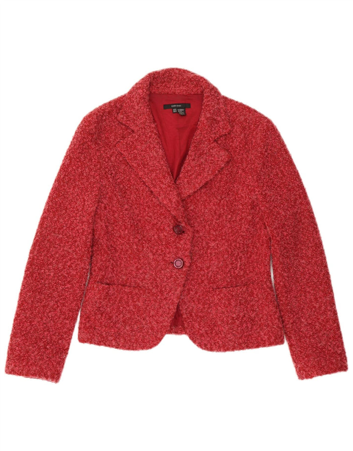 ZARA Damen-Blazer mit 2 Knöpfen, EU 42, großes rot geflecktes Acryl