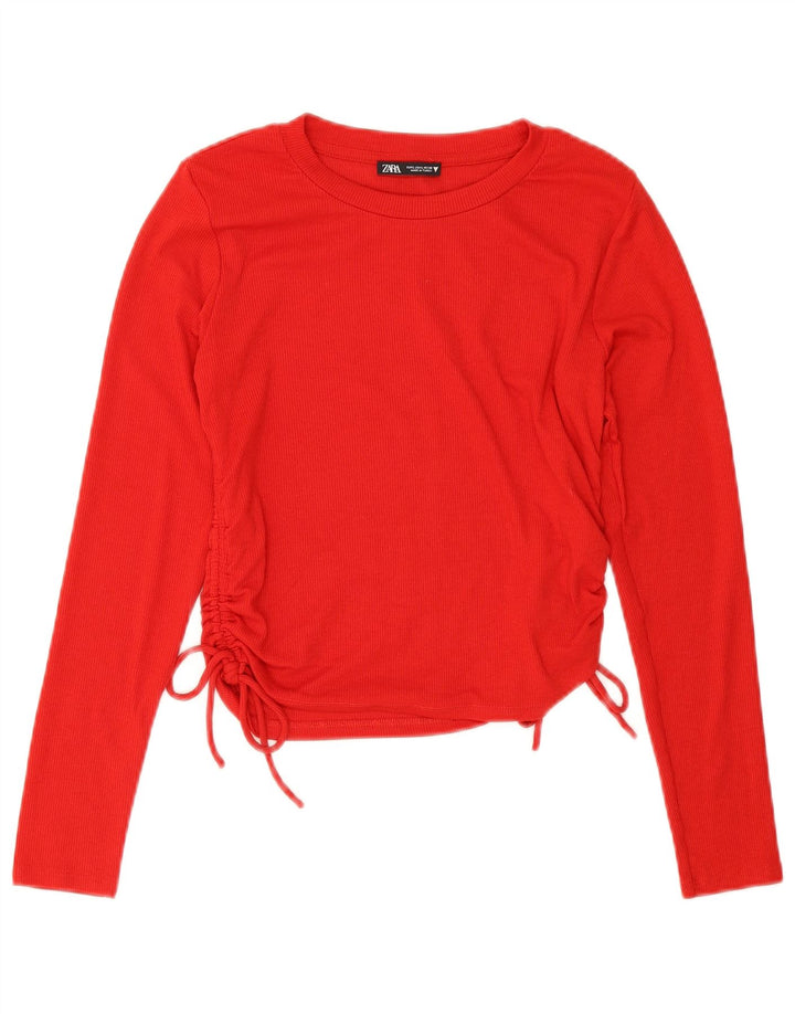 Zara Damen Crop Top Langarm UK 14 Large Rot