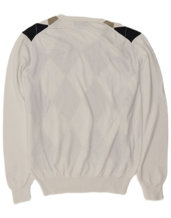 Kappa Damen-Pullover mit V-Ausschnitt, UK 14, Mittelweiß, Argyle/Diamant-Baumwolle