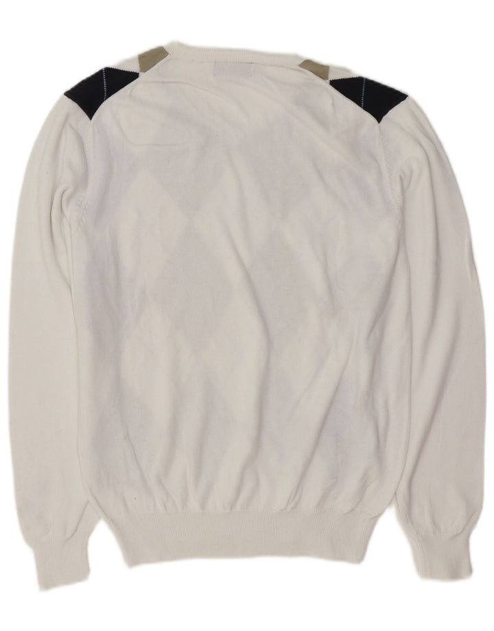 Kappa Damen-Pullover mit V-Ausschnitt, UK 14, Mittelweiß, Argyle/Diamant-Baumwolle