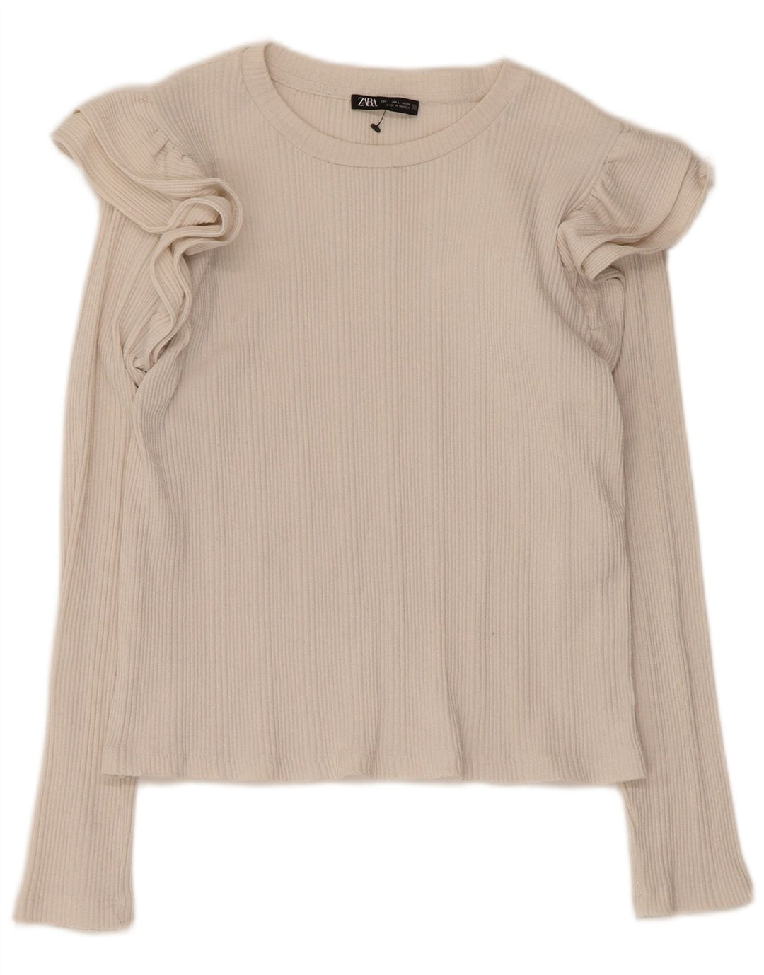 Zara Damen Crop Rüschenoberteil Langarm UK 14 Large Weiße Baumwolle