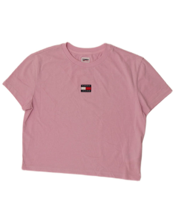 Tommy Hilfiger Damen Crop Graphic T-Shirt Top UK 14 Mittelrosa Baumwolle