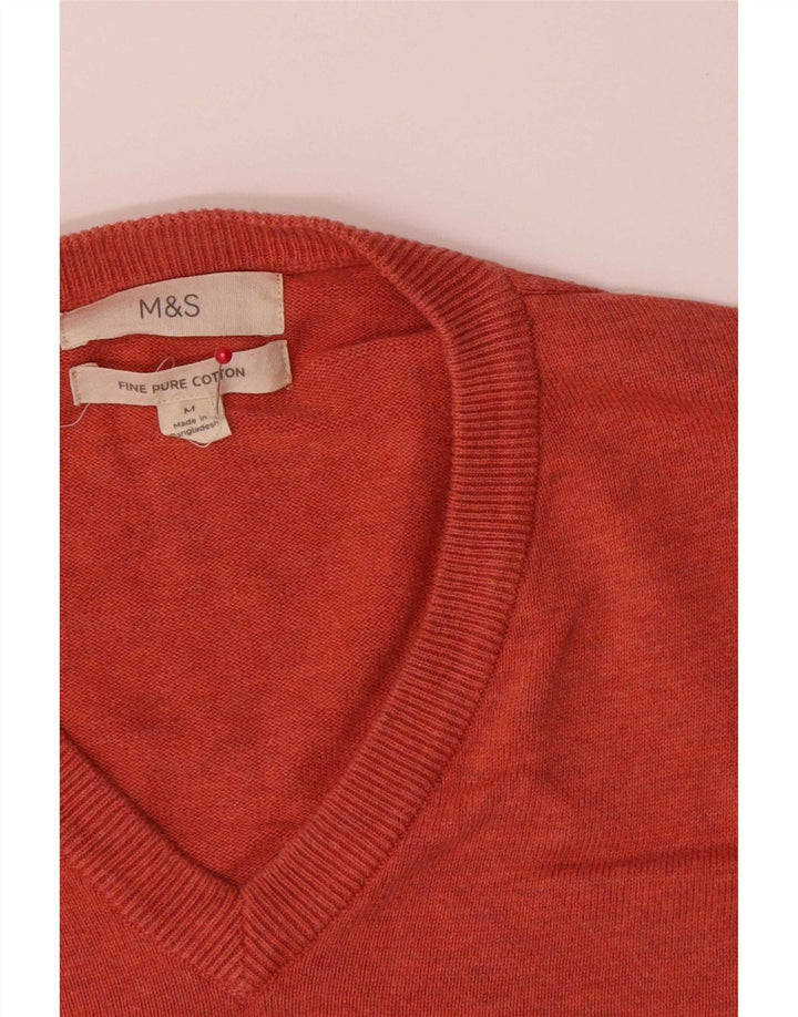 Marks & Spencer Herren-Pullover mit V-Ausschnitt aus mitteloranger Baumwolle