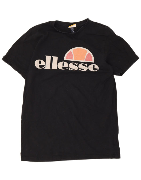 Ellesse Womens Graphic T-Shirt Top UK 10 Small Schwarz Baumwolle