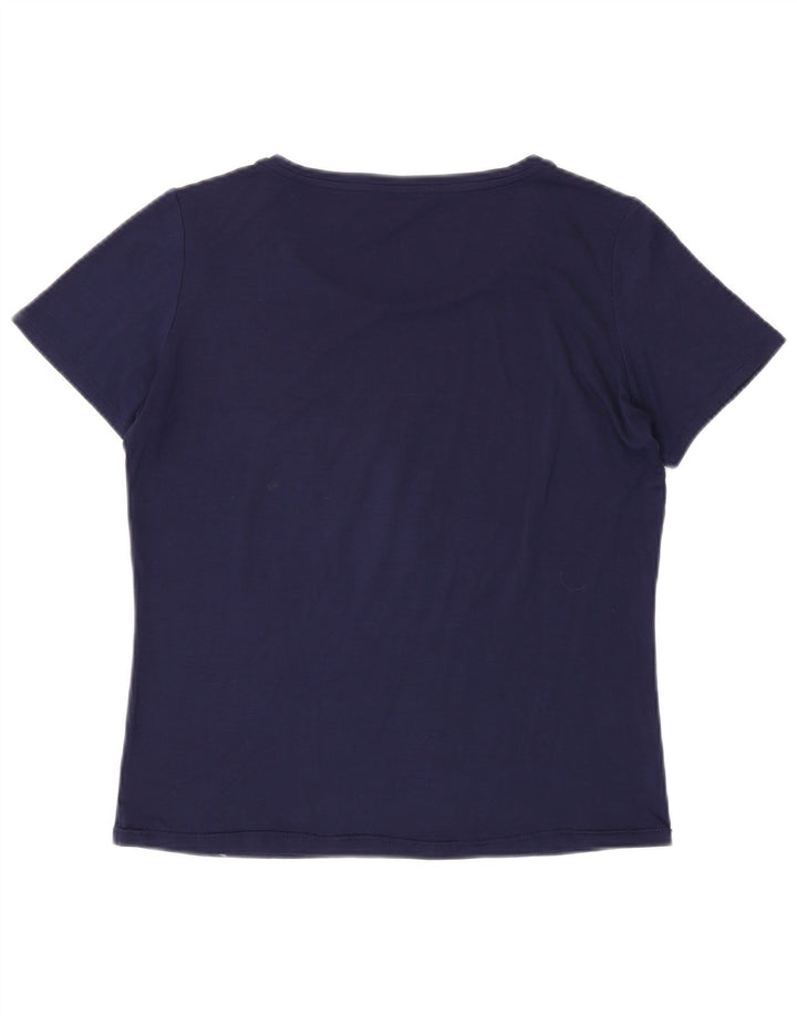 LIU JO Damen Grafik-T-Shirt-Oberteil UK 14 Medium Marineblau mit Blumenmuster