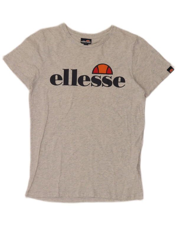 ELLESSE Grafik-T-Shirt-Oberteil für Mädchen, 12–13 Jahre, grau gesprenkelte Baumwolle