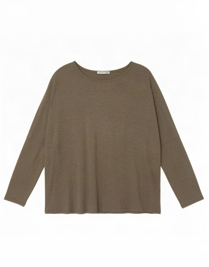 Zara Damen Übergroßes Top Langarm UK 10 Small Khaki