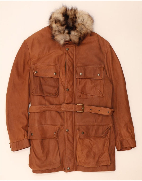 Vintage Herren Ledermantel IT 56 3XL Braunes Leder