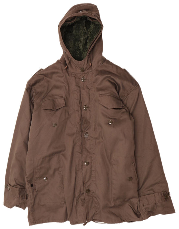 Vintage Herren Militär-Kapuzen-Sherpa-Parka-Jacke IT 62 3XL Khaki
