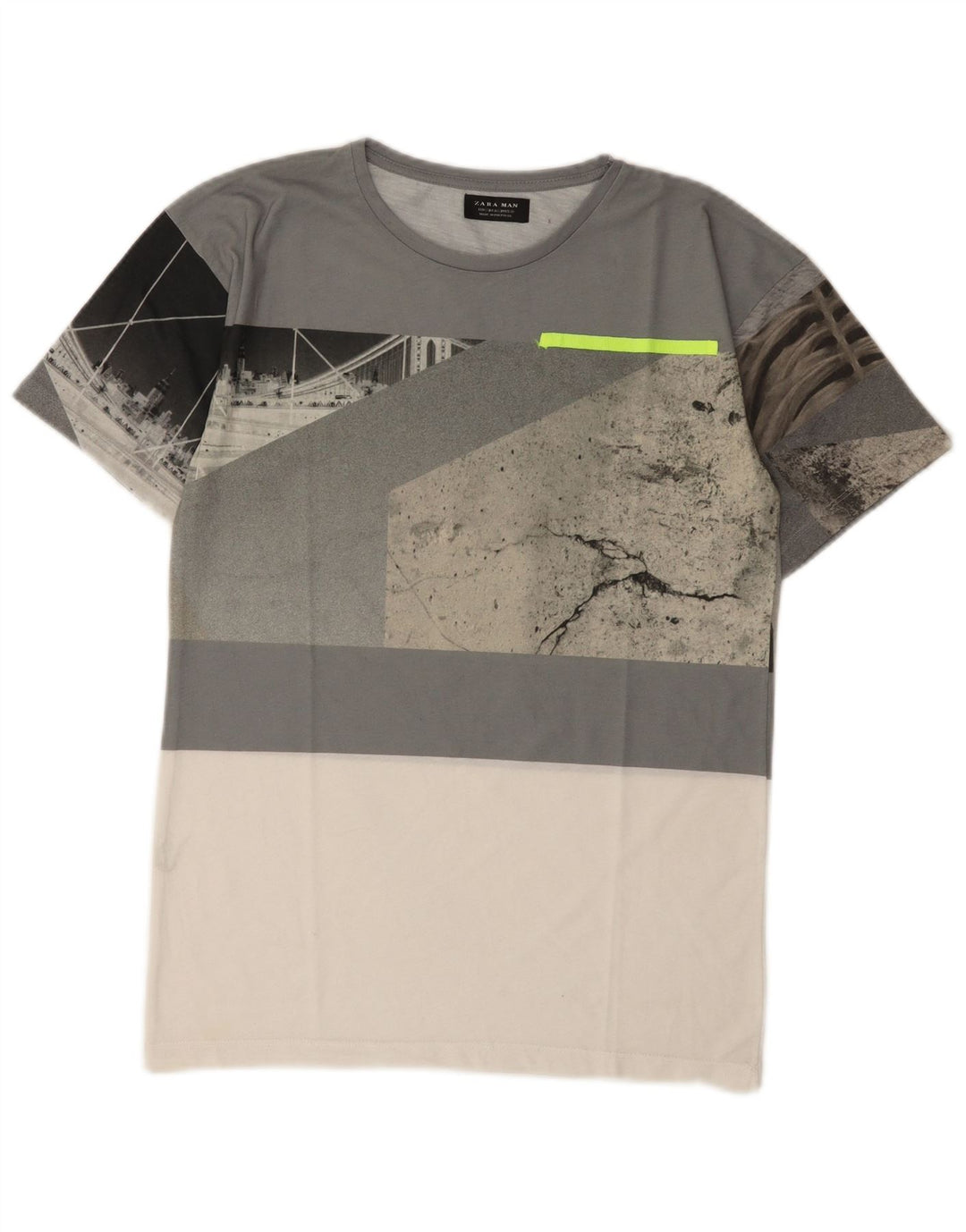 Zara Herren-T-Shirt mit Grafik, klein, Grau, Farbblock