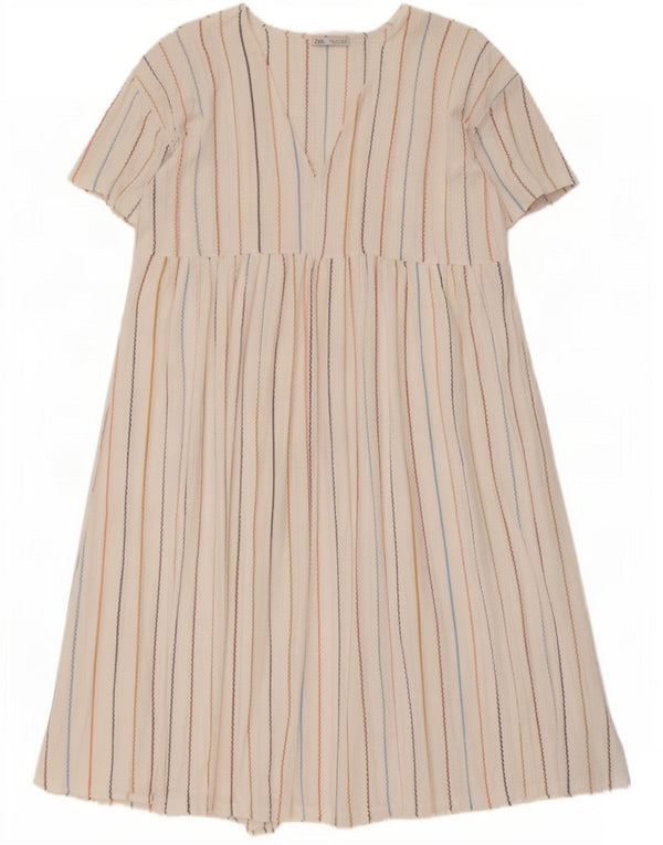 Zara Damen-A-Linien-Kleid, Größe 46, groß, weiß gestreift, Polyester