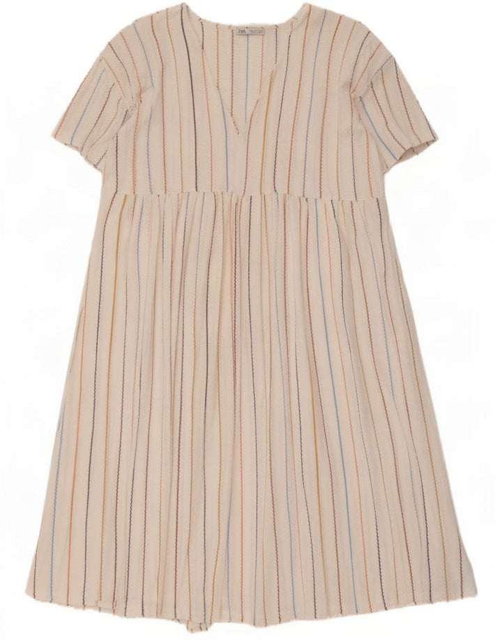 Zara Damen-A-Linien-Kleid, Größe 46, groß, weiß gestreift, Polyester