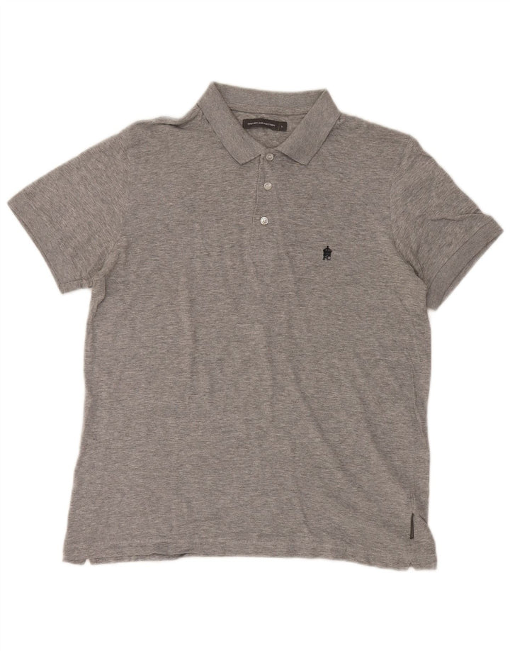 French Connection Herren-Poloshirt, große, grau gesprenkelte Baumwolle