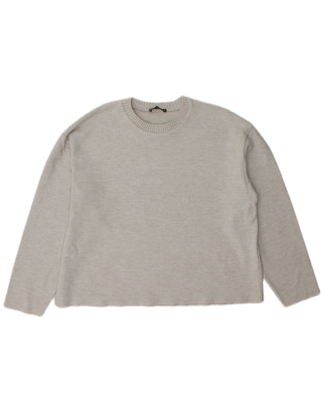 Zara Damen-Pullover mit Rundhalsausschnitt, UK 16, Größe L, grau, Polyester