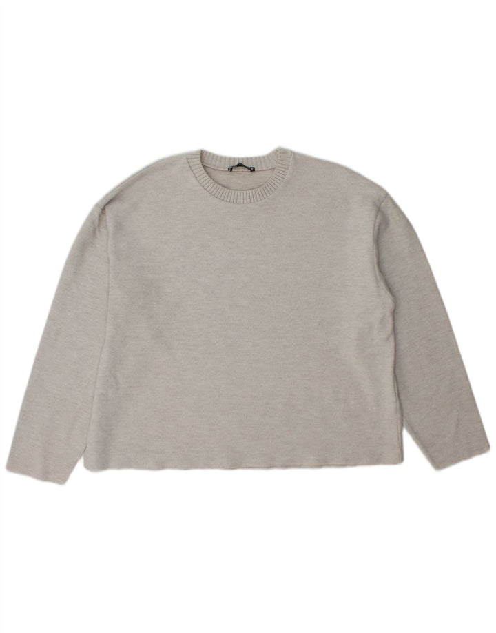 Zara Damen-Pullover mit Rundhalsausschnitt, UK 16, Größe L, grau, Polyester