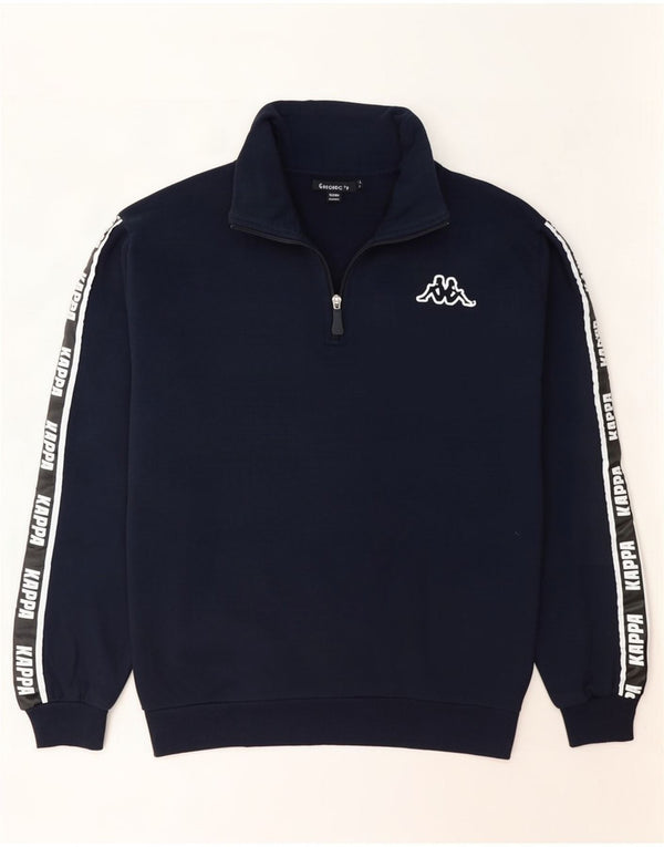 Kappa Mens Graphic Zip Neck Sweatshirt Jumper Large Navy Blue Cotton