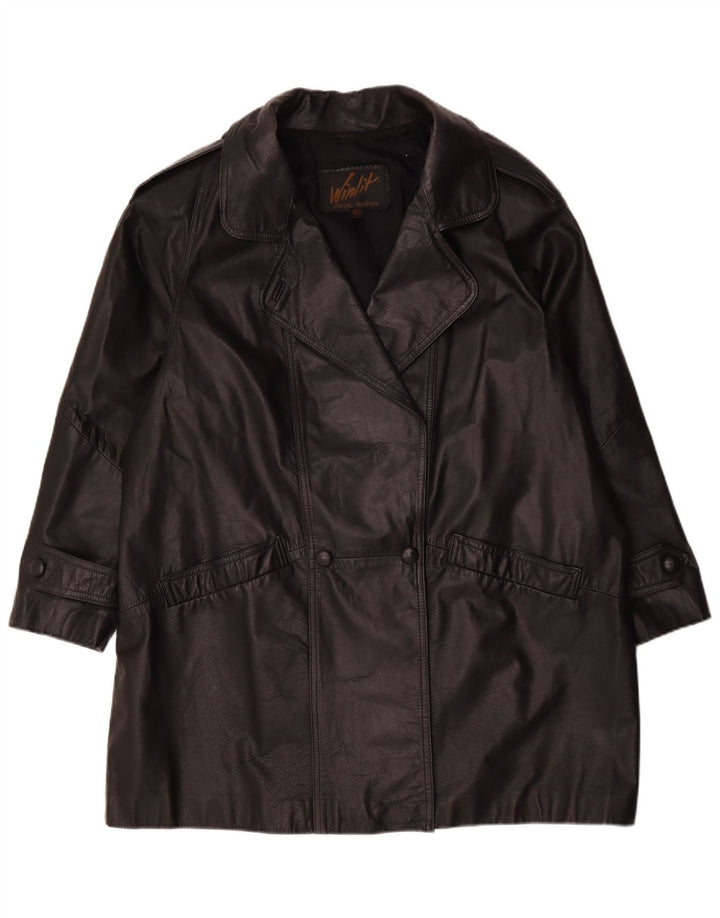 Vintage Damen Übergroßer Ledermantel UK 16 Large Schwarz