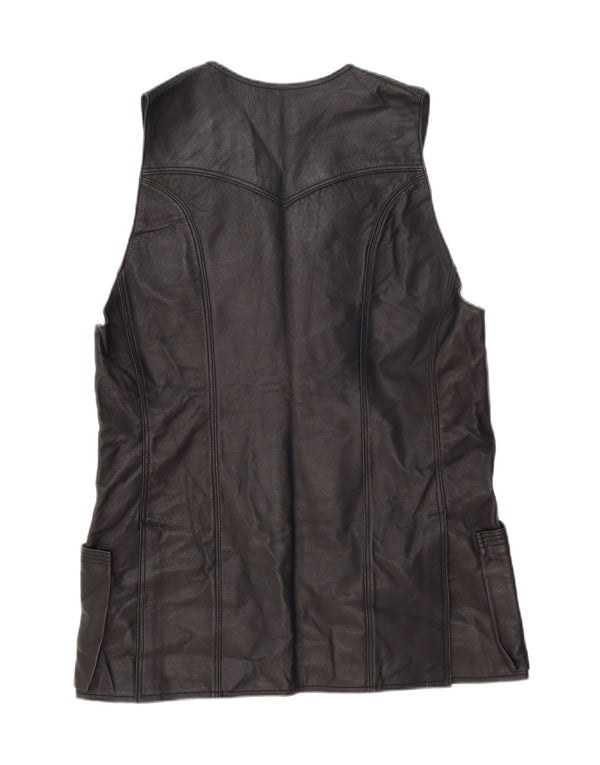 Vintage Damen Lederweste UK 14 Medium Schwarz
