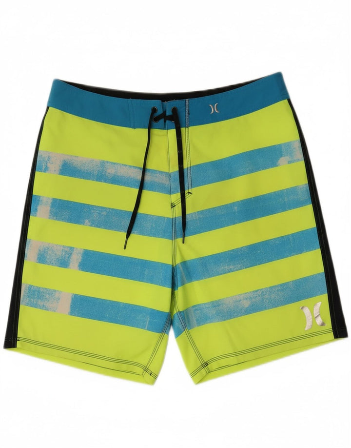 HURLEY Mens Phantom Swimming Shorts Large  Green Striped Polyester Vintage Hurley and Second-Hand Hurley from Messina Hembry 