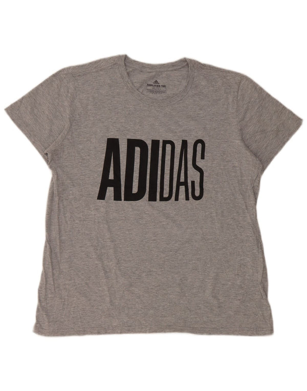 Adidas Damen Graphic T-Shirt Top UK 18 XL Grau gefleckte Baumwolle