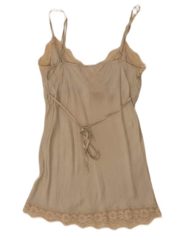 Vintage Damen Nachtwäsche Cami Top UK 12 Mittelbeige geblümte Seide