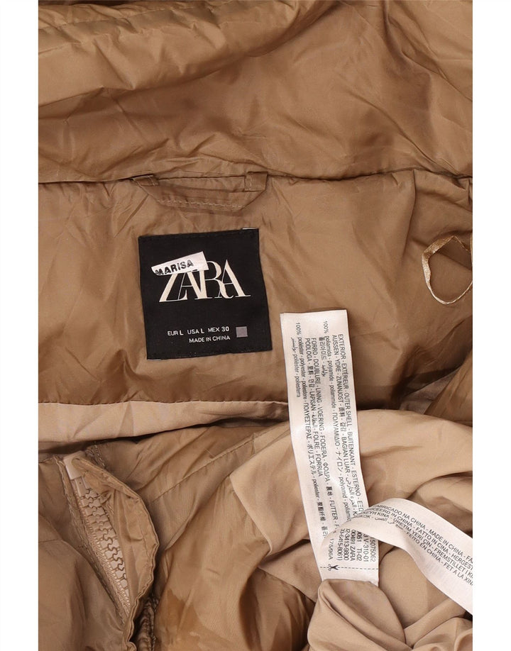 Zara Damen Kapuzenmantel, gepolstert, UK 16, groß, braun, Polyamid