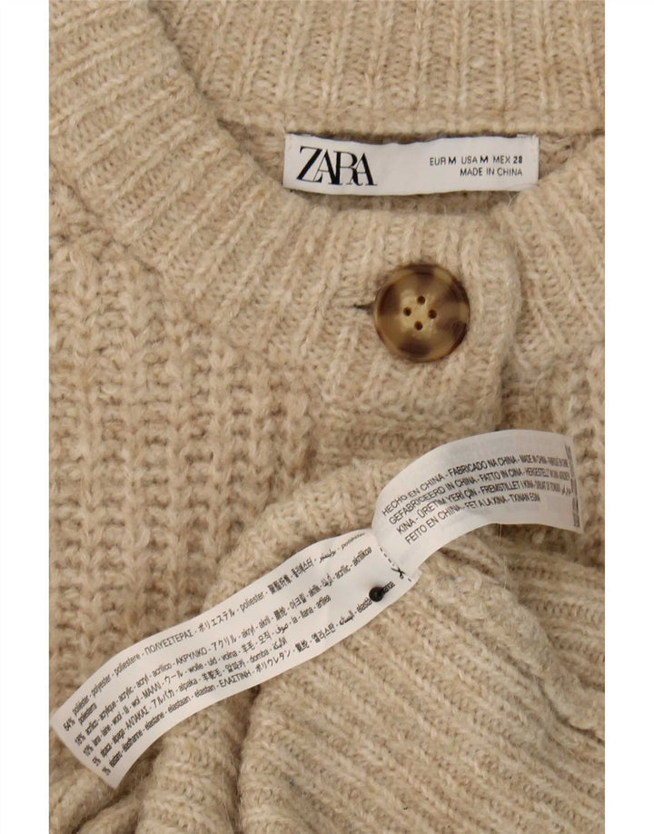 Zara Damen-Cardigan-Pullover UK 12 Medium Beige Polyester