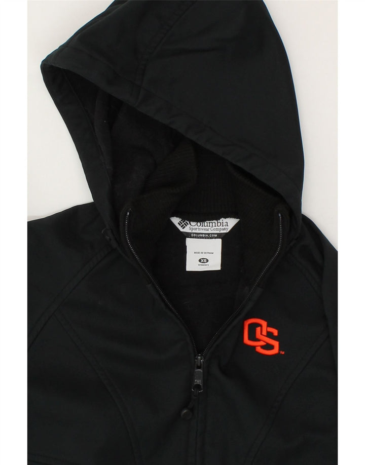 COLUMBIA Womens Hooded Windbreaker Jacket UK 6 XS Black Polyester Vintage Columbia and Second-Hand Columbia from Messina Hembry 